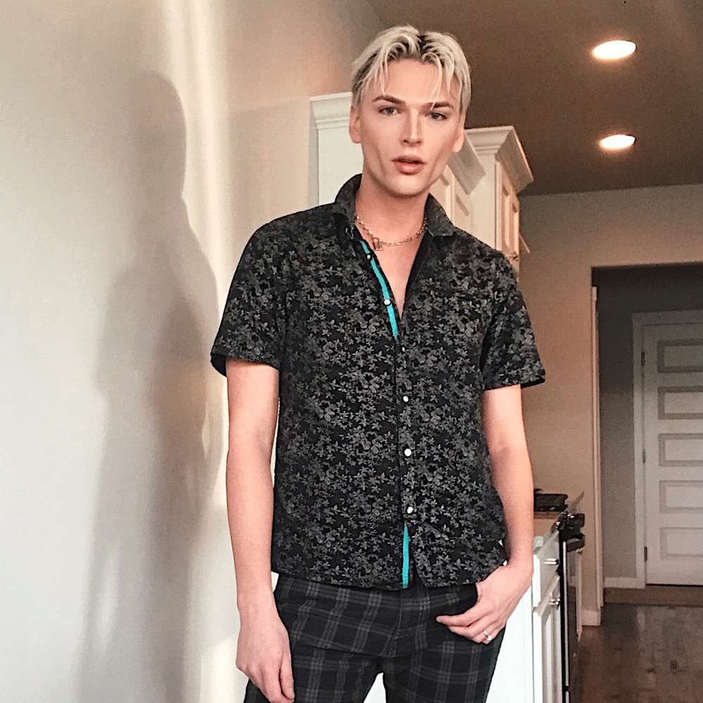Black Floral Button Up LON NYC